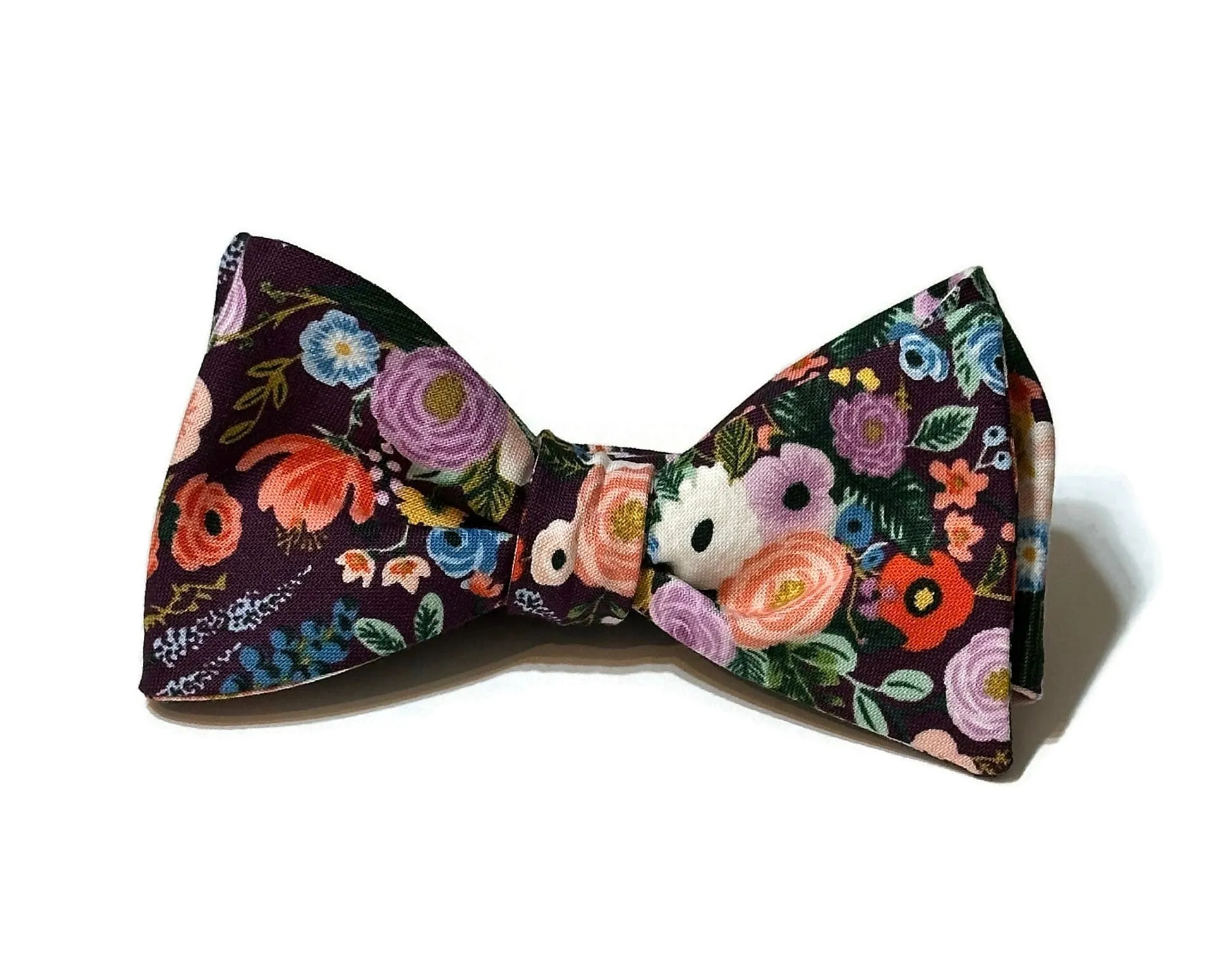 Eggplant Garden Party Petite Floral Bow Tie