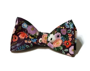 Eggplant Garden Party Petite Floral Bow Tie