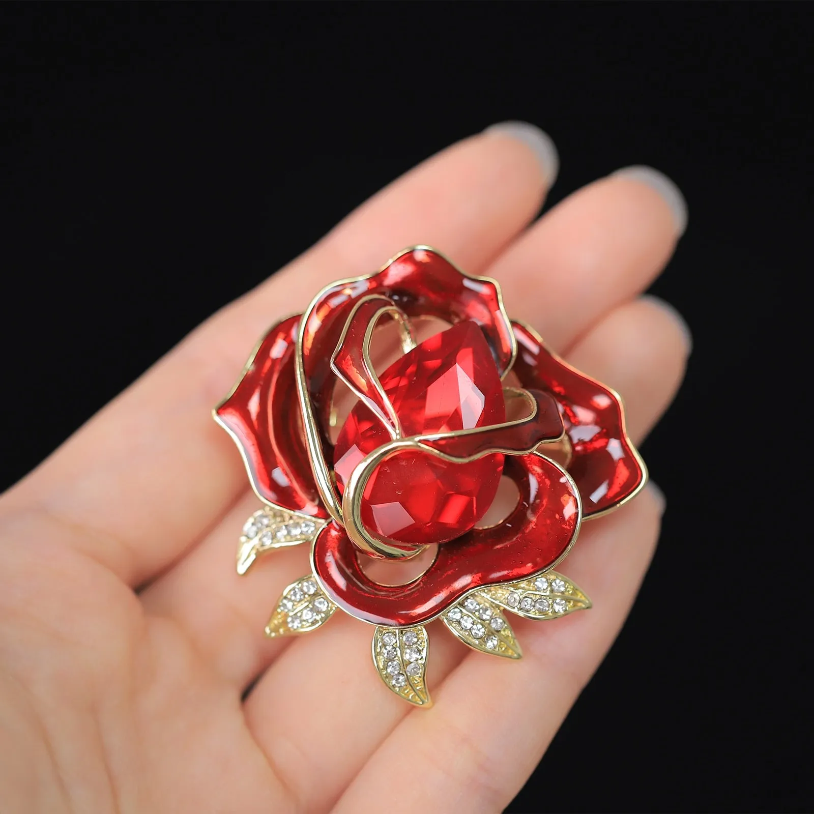 Enamel Flower Rhinestone Brooches