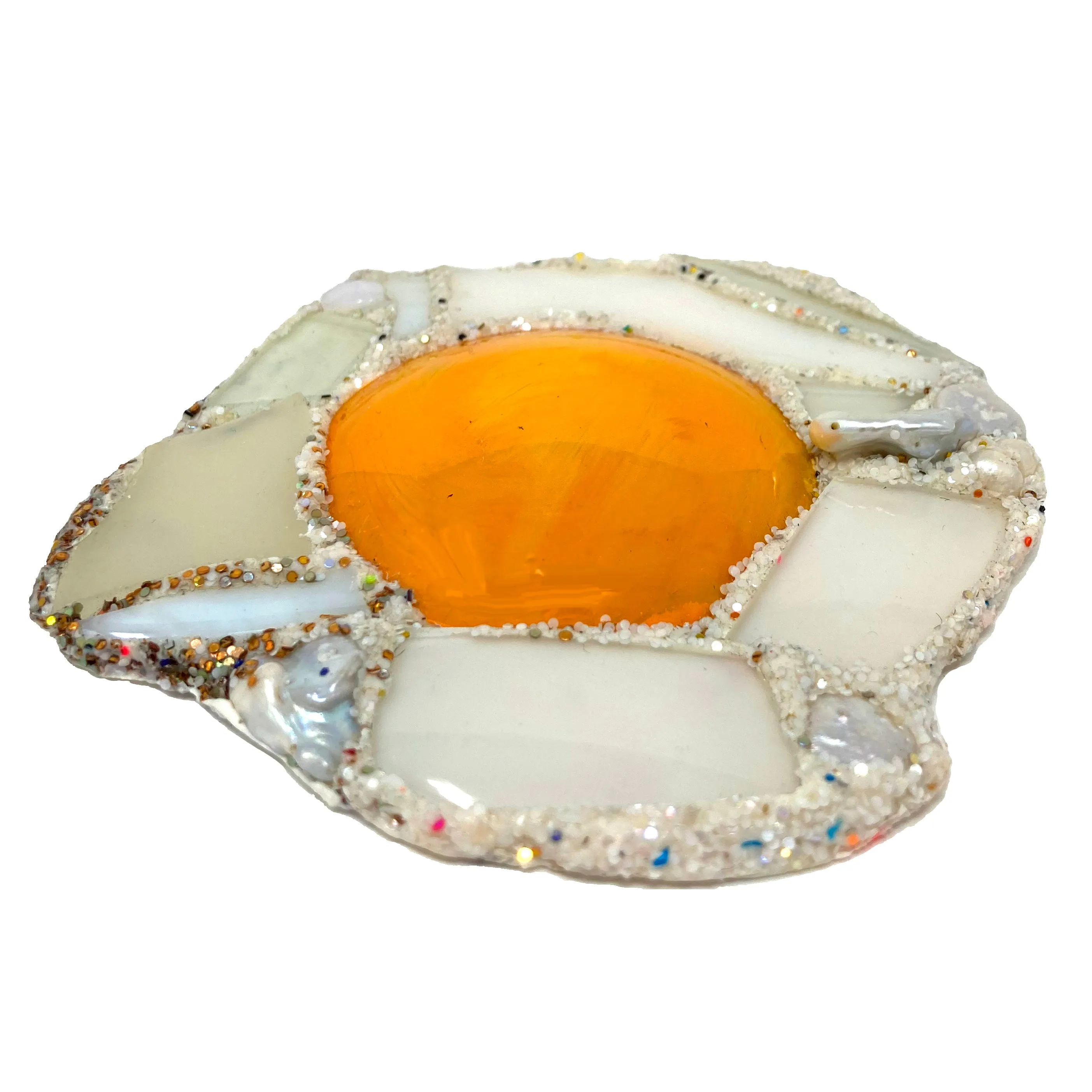 FRIED EGG AND PEARLS BROOCH