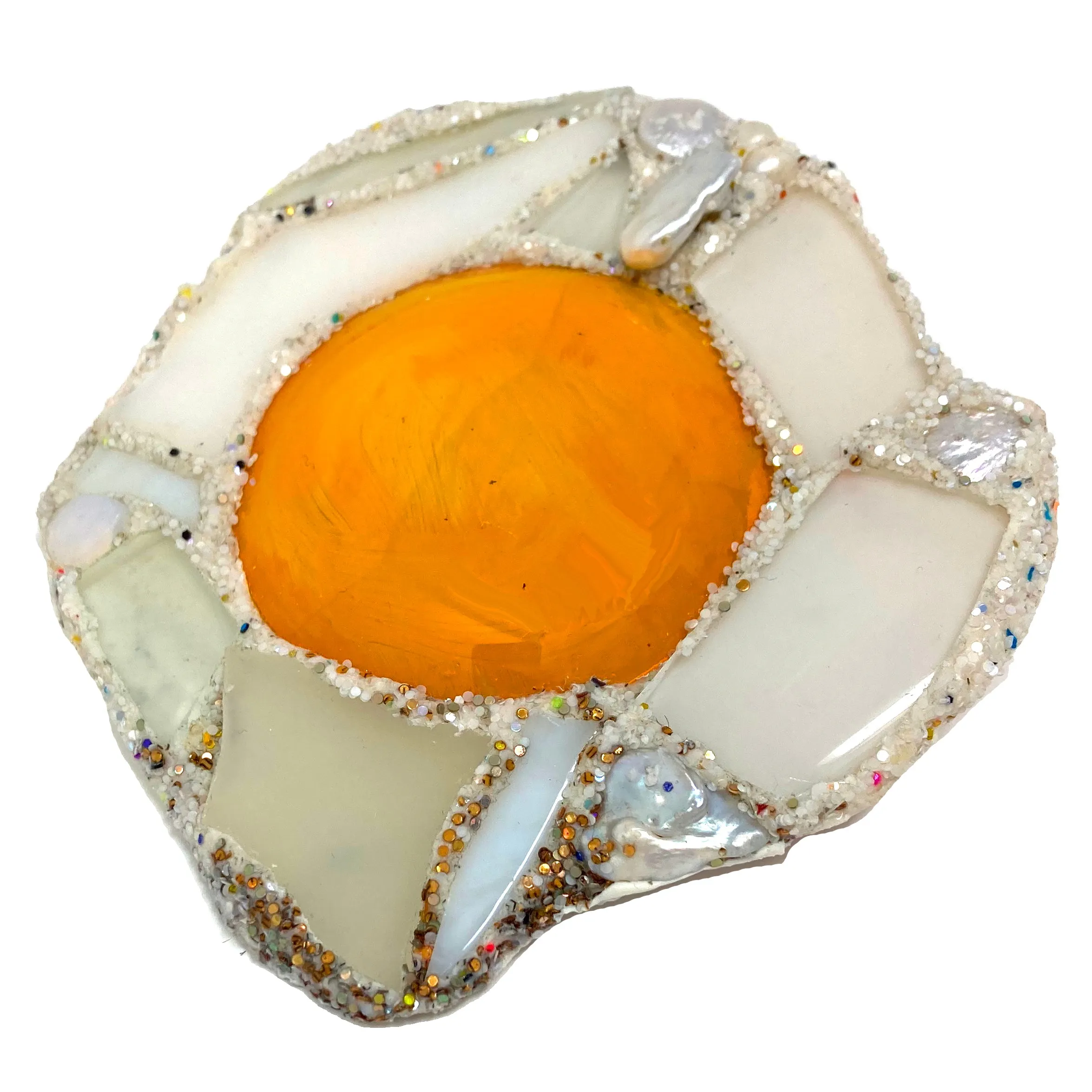 FRIED EGG AND PEARLS BROOCH