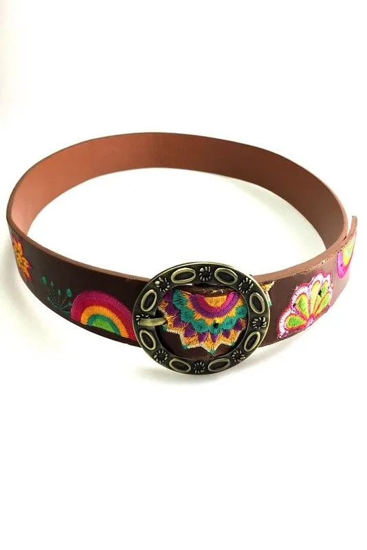 Geometric Embroidered Floral Hippie Boho Festival Buckle Belt