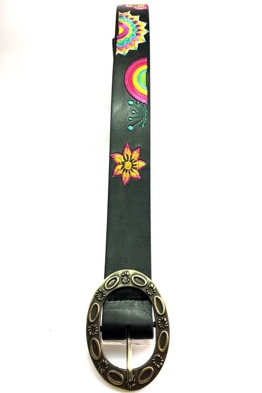 Geometric Embroidered Floral Hippie Boho Festival Buckle Belt