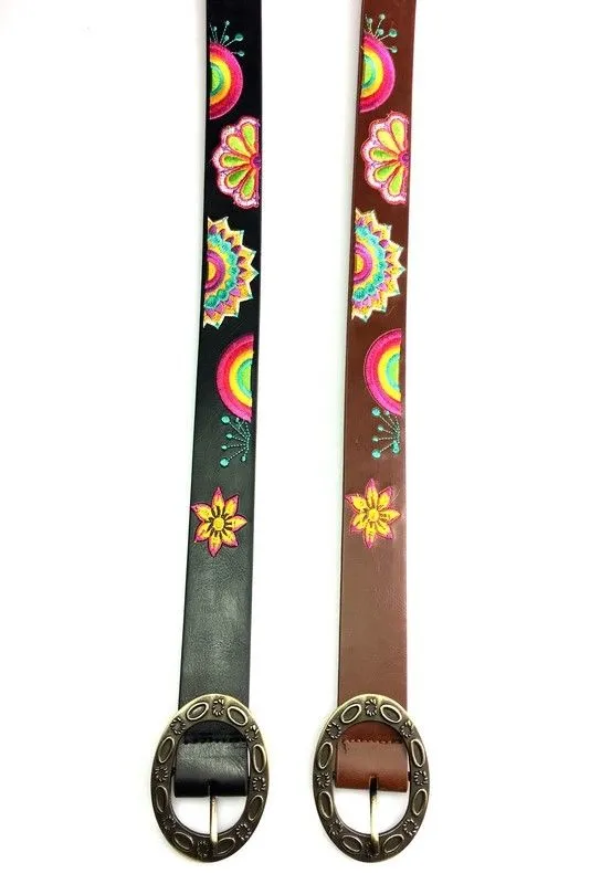 Geometric Embroidered Floral Hippie Boho Festival Buckle Belt