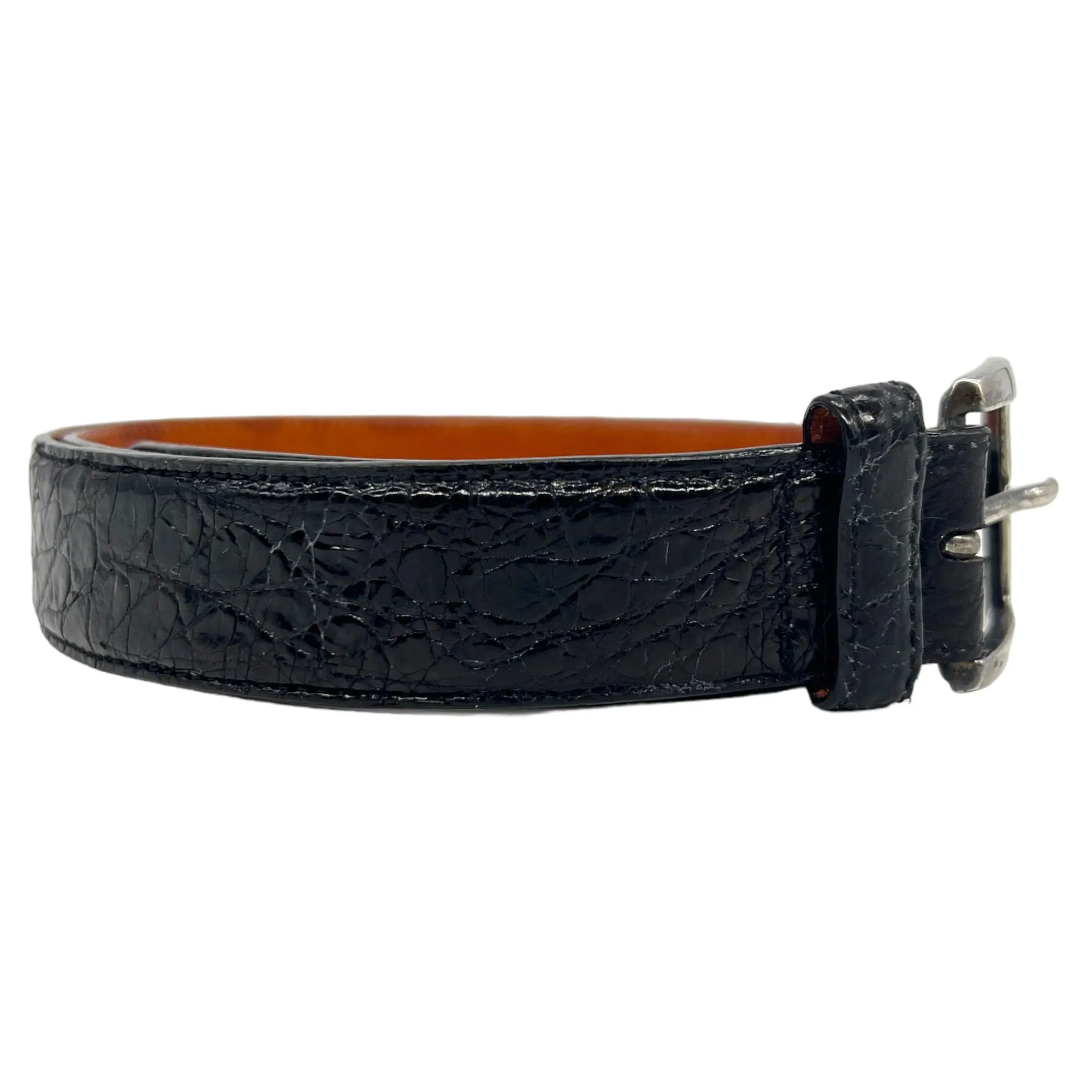 GIORGIO ARMANI Crocodile Belt with Silver Buckle - Black