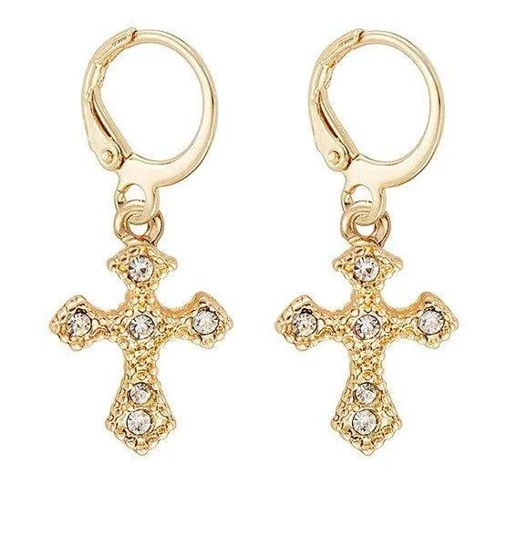 Gold Cross Dangle Earrings for Women