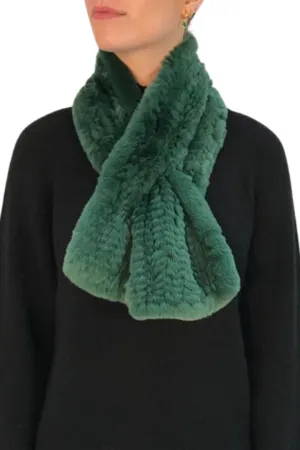 Green Knitted Rex Rabbit 'Loop'  Fur Scarf