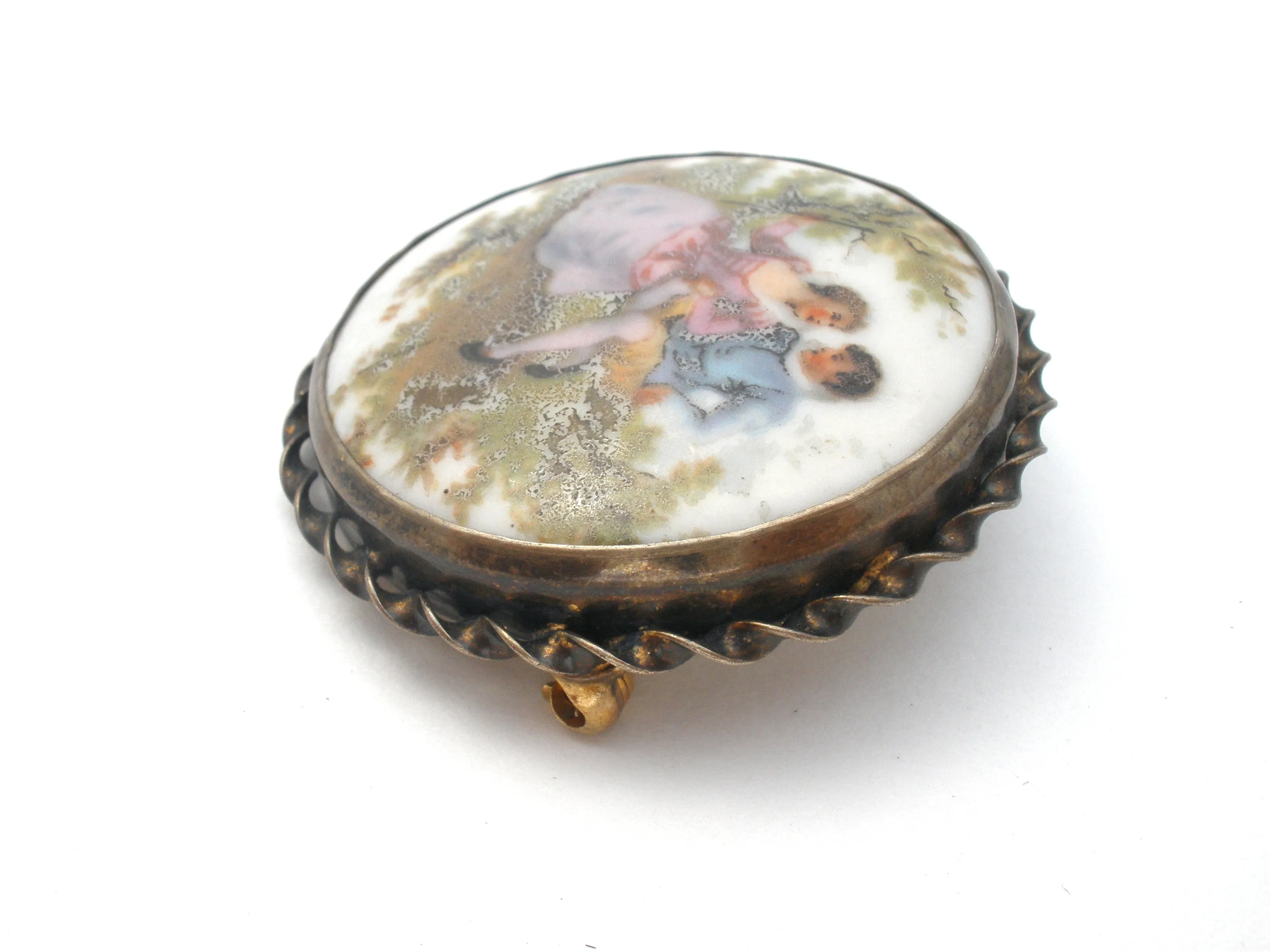 Hand Painted Victorian Couple Brooch Pin