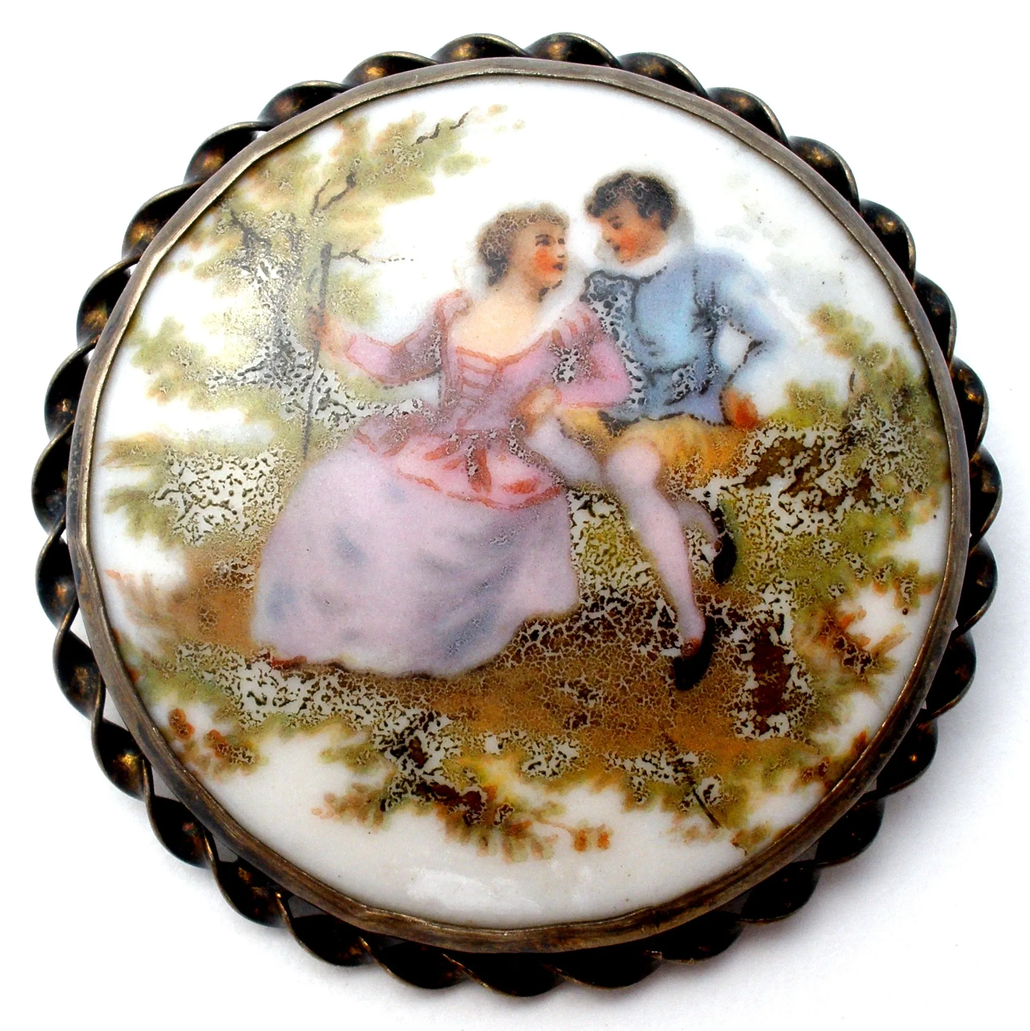 Hand Painted Victorian Couple Brooch Pin