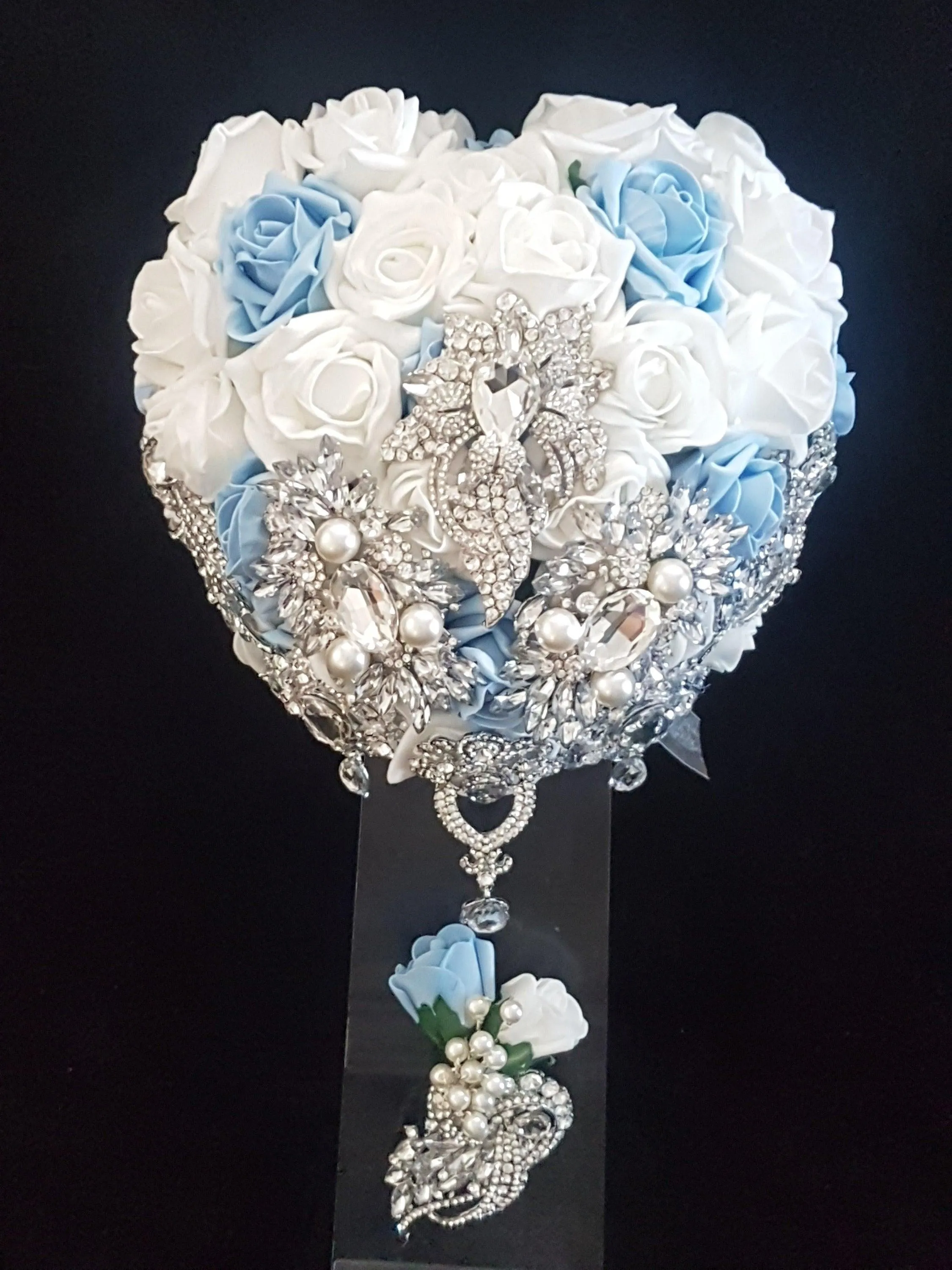 Heart shape brooch bouquet wedding flowers by Crystal wedding uk