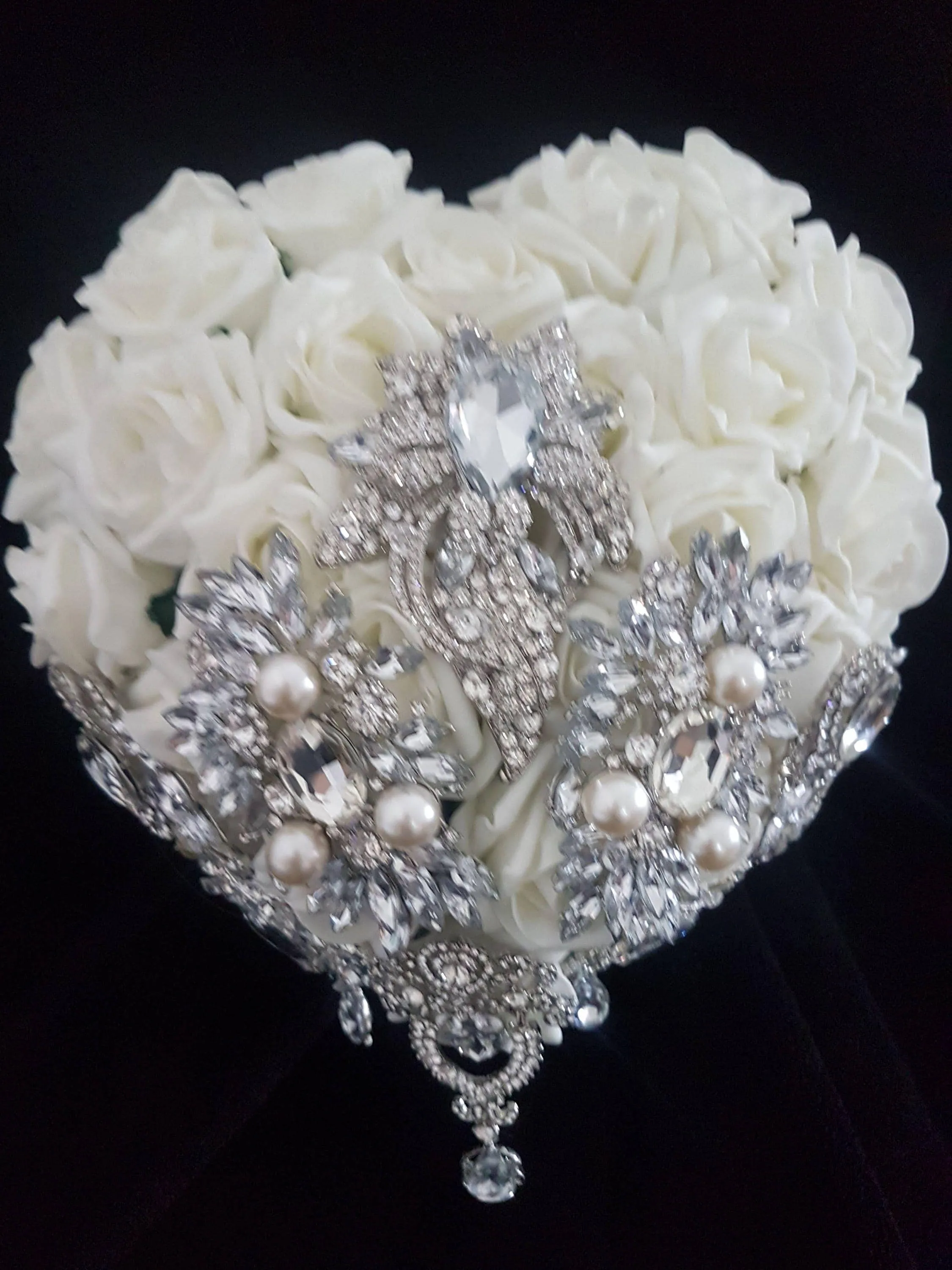 Heart shape brooch bouquet wedding flowers by Crystal wedding uk