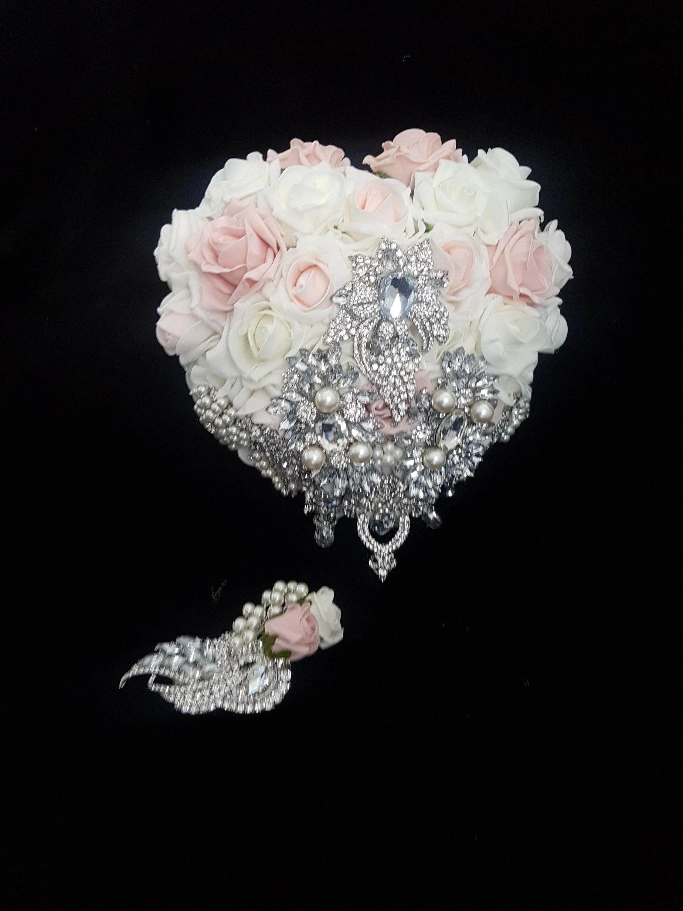 Heart shape brooch bouquet wedding flowers by Crystal wedding uk