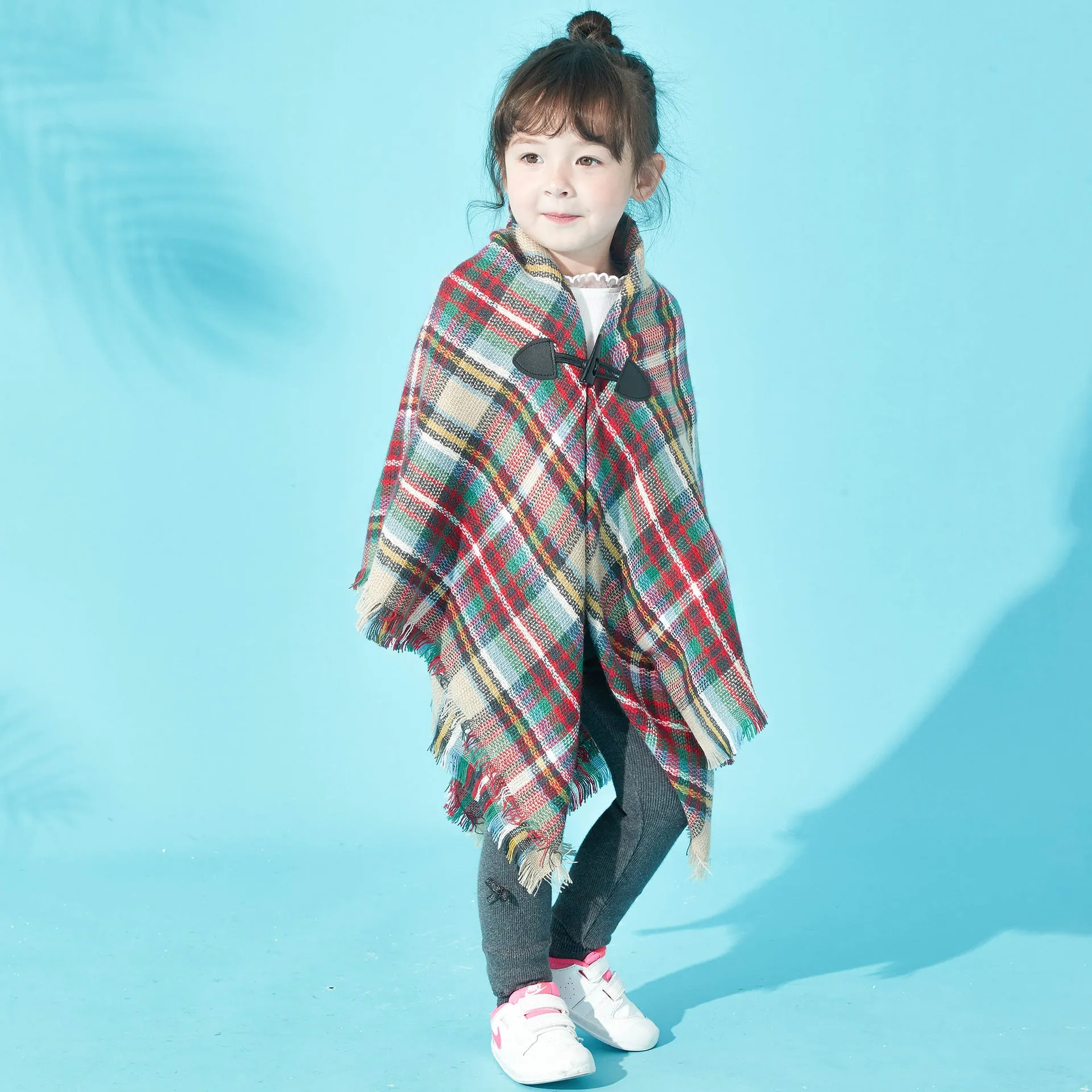 JH-T child keep warm plaid cloak shawl