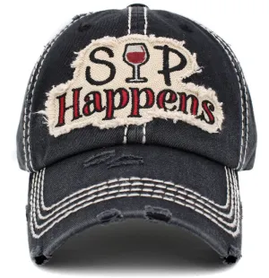 KBV1398 "Sip Happens" Vintage Washed Baseball Cap