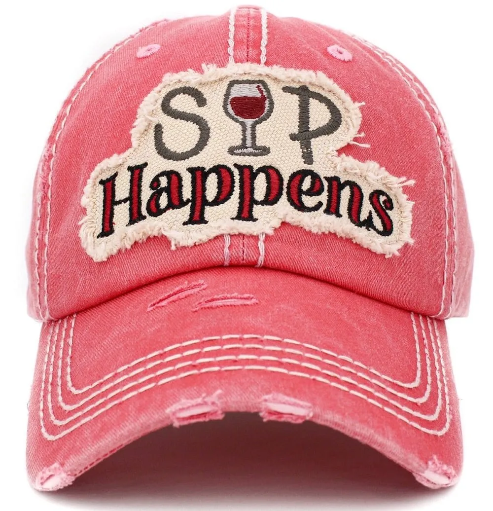 KBV1398 "Sip Happens" Vintage Washed Baseball Cap