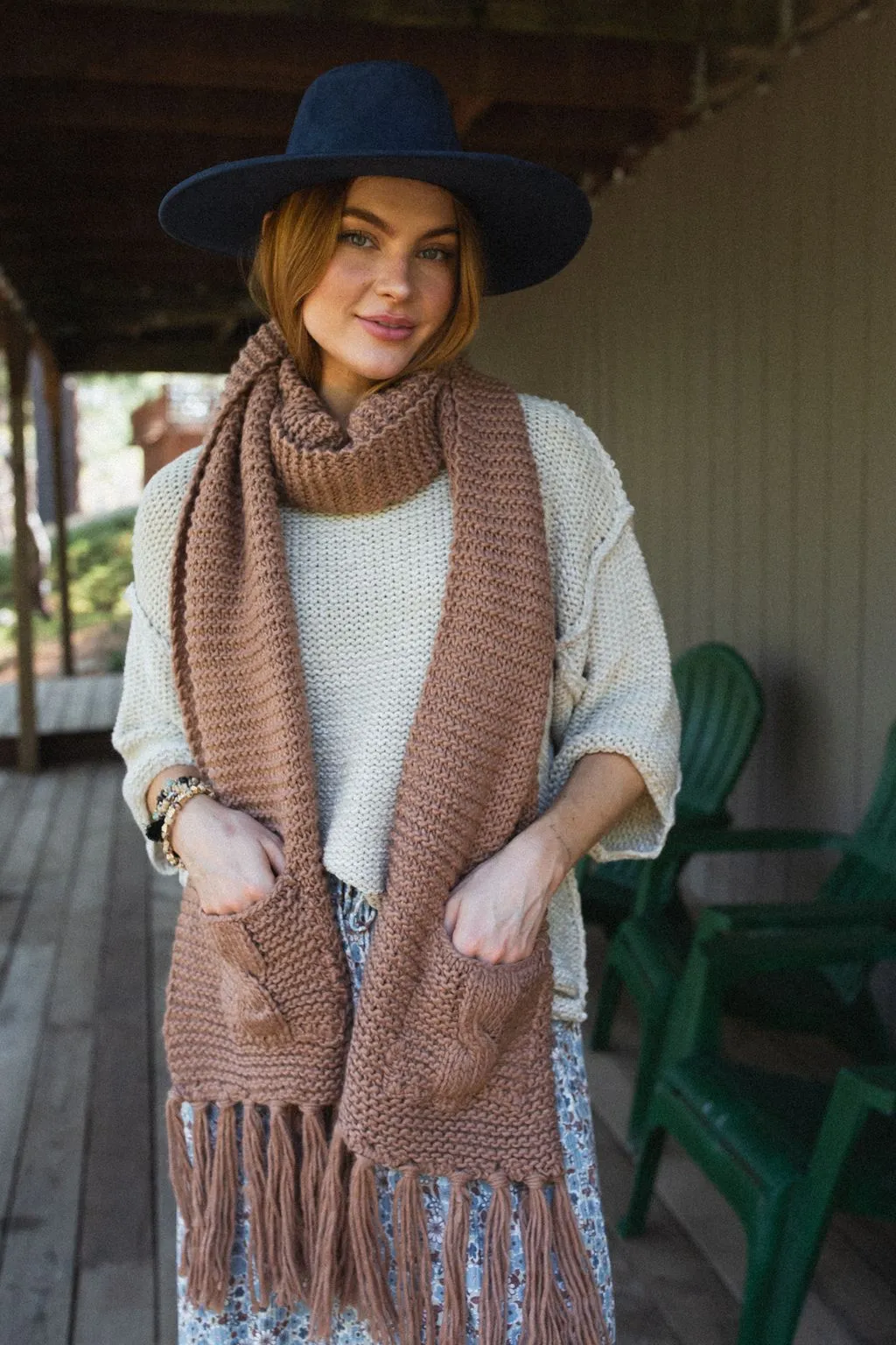 Kolby Knitted Pocket Scarf - Camel