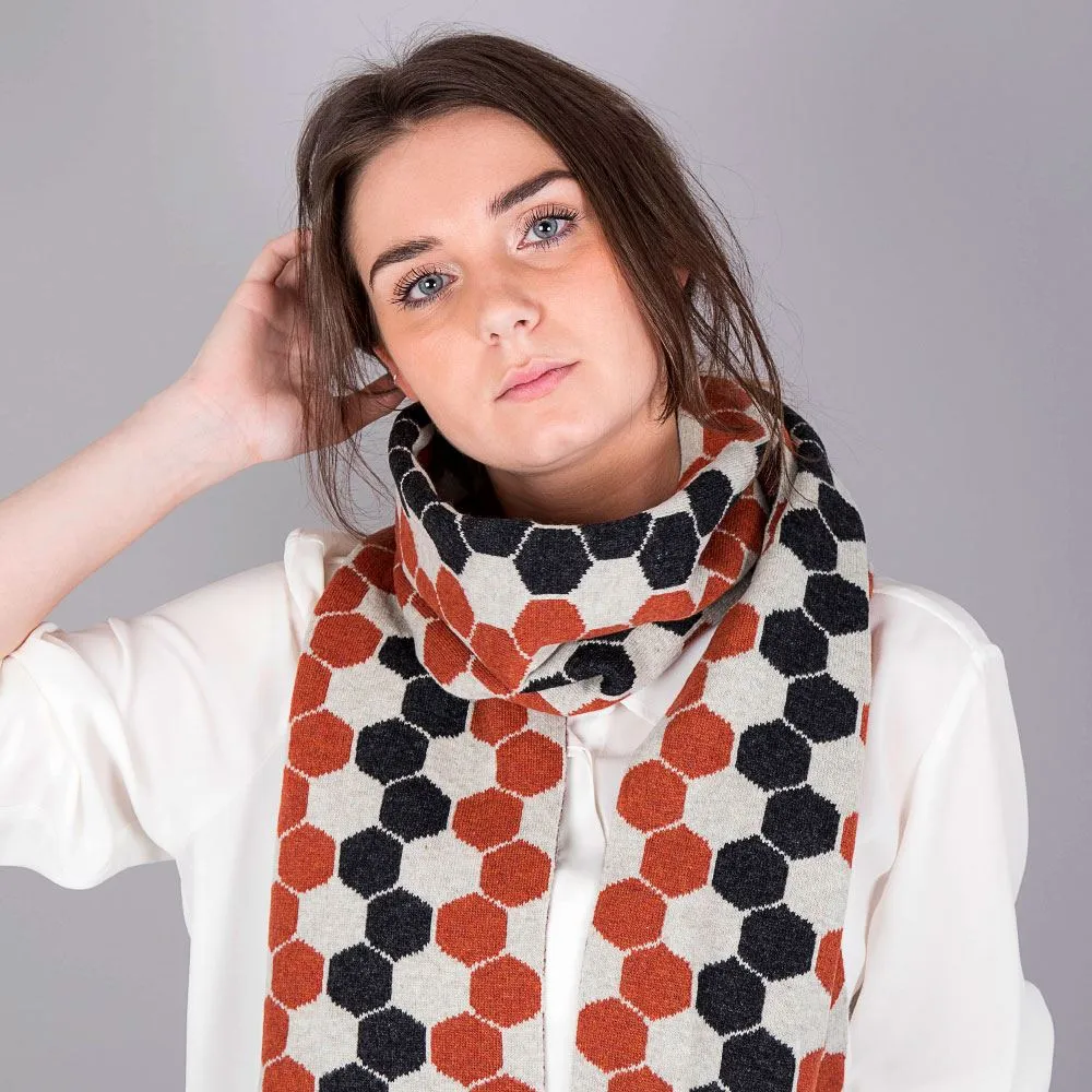 Ladies Lambswool Hexagon Scarf - Burnt Orange