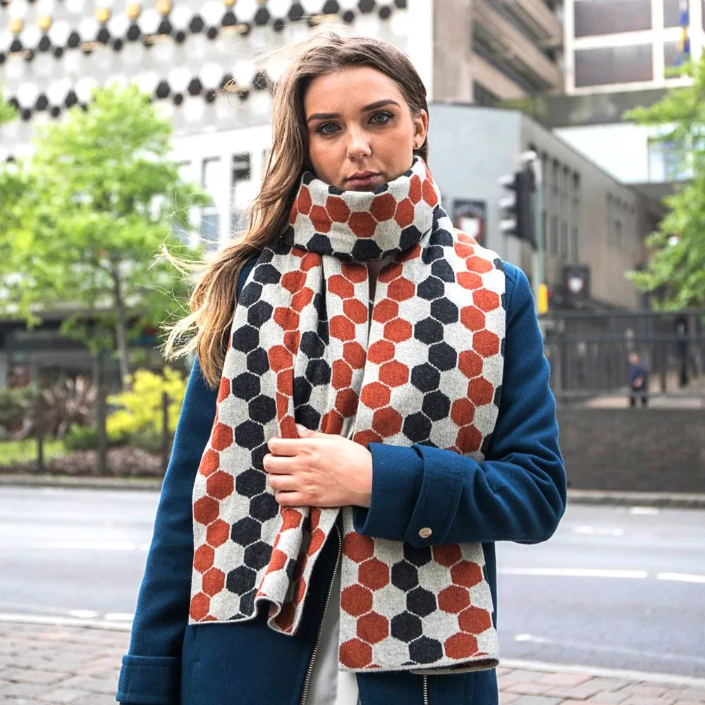 Ladies Lambswool Hexagon Scarf - Burnt Orange