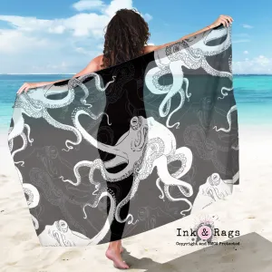 Large Sheer Black and White Octopus Skull Scarf, Sarong, Shawl