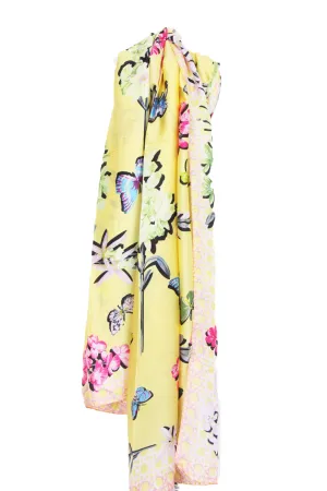 Large Silky Butterfly and Floral Print Scarf