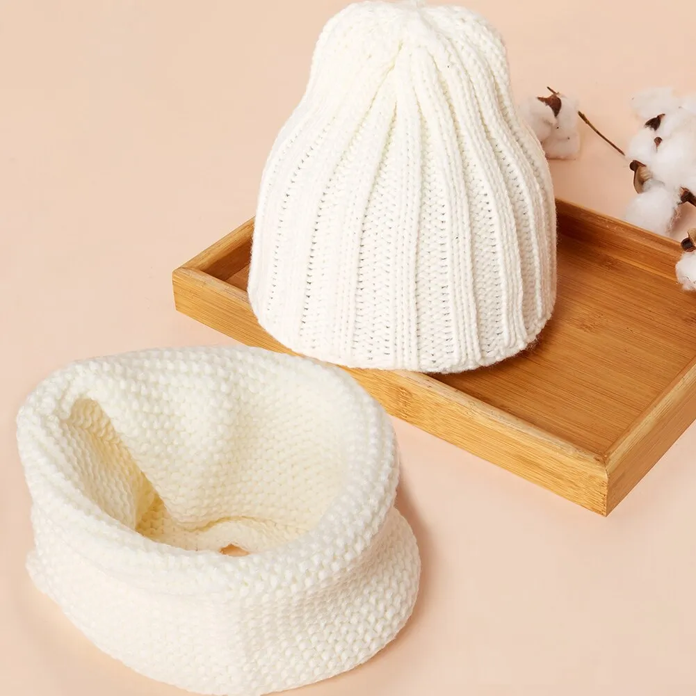 Lovely Cute Soft Baby Kids  Boy Girl Yarn Knitted  Winter  Warm  Beanie  Cap Hat Scarf Spring Warm Neck Collar Kids Beanies Sets