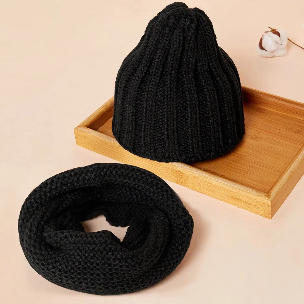 Lovely Cute Soft Baby Kids  Boy Girl Yarn Knitted  Winter  Warm  Beanie  Cap Hat Scarf Spring Warm Neck Collar Kids Beanies Sets