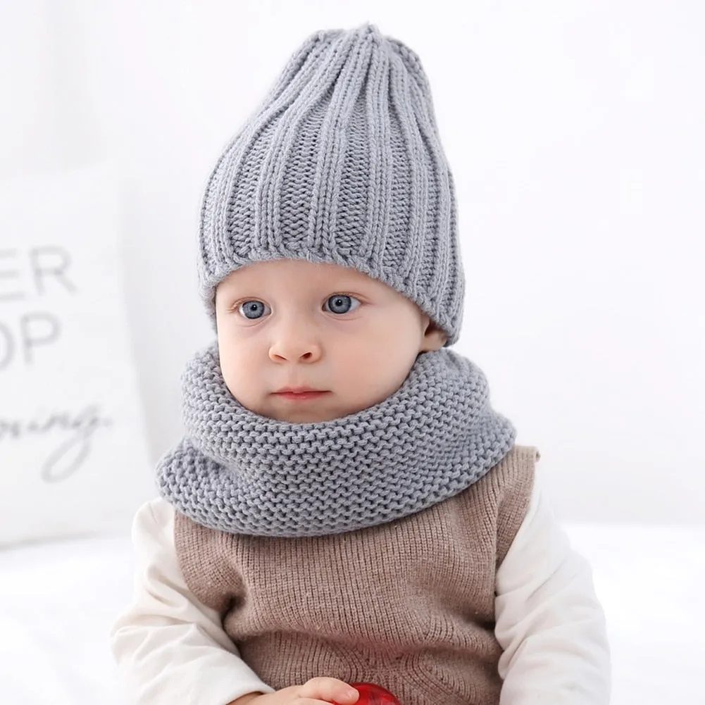 Lovely Cute Soft Baby Kids  Boy Girl Yarn Knitted  Winter  Warm  Beanie  Cap Hat Scarf Spring Warm Neck Collar Kids Beanies Sets