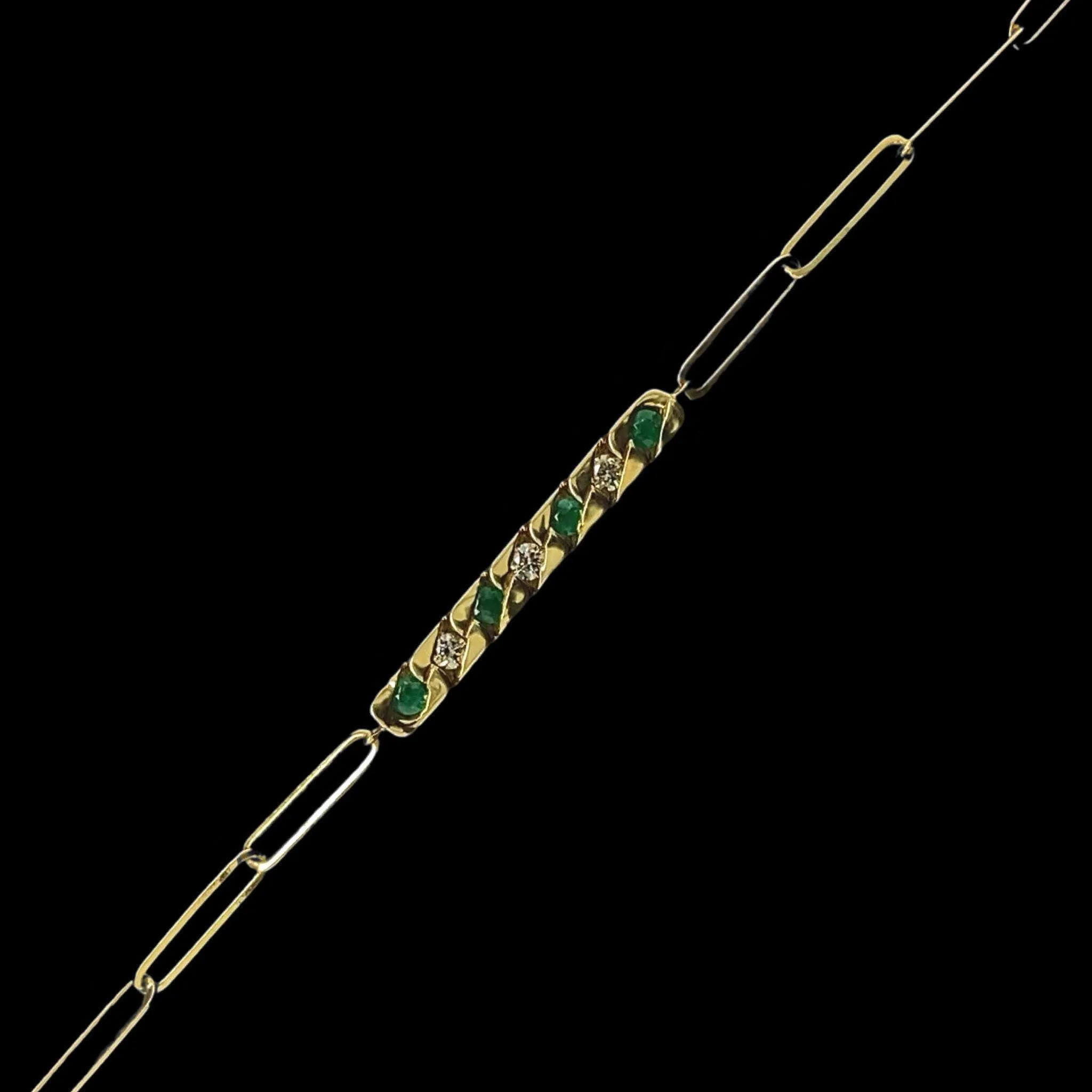 #LVNA2024 | Golden Esmeralda Flat Cubic-Link Green Emerald Genstones Diamond Bracelet 14kt