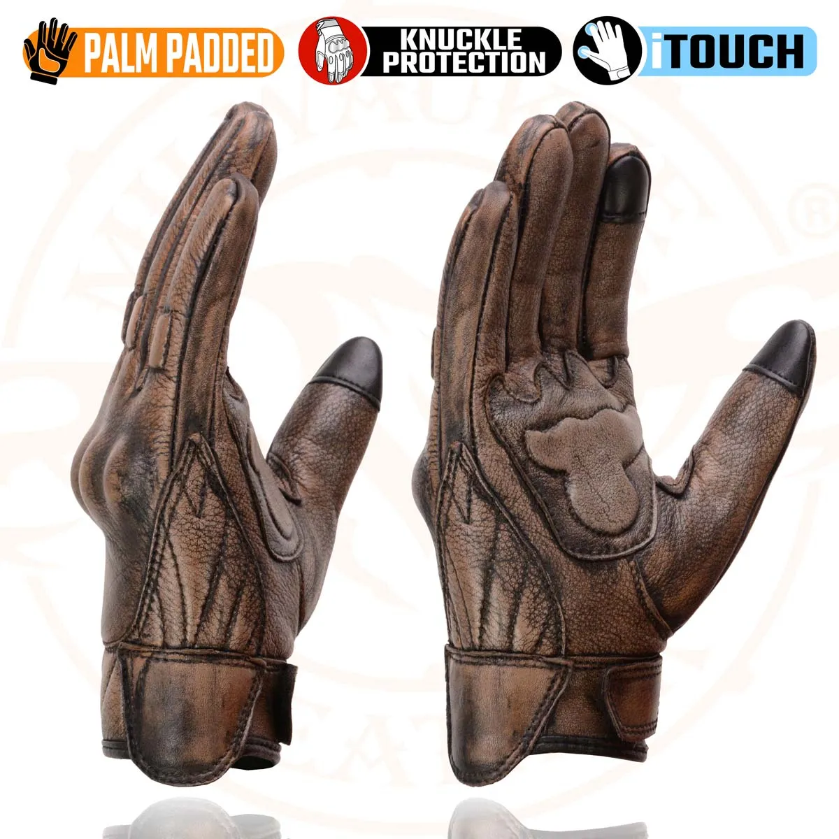 Milwaukee Leather MG7514 Men's Brown Leather with Gel Palm Motorcycle