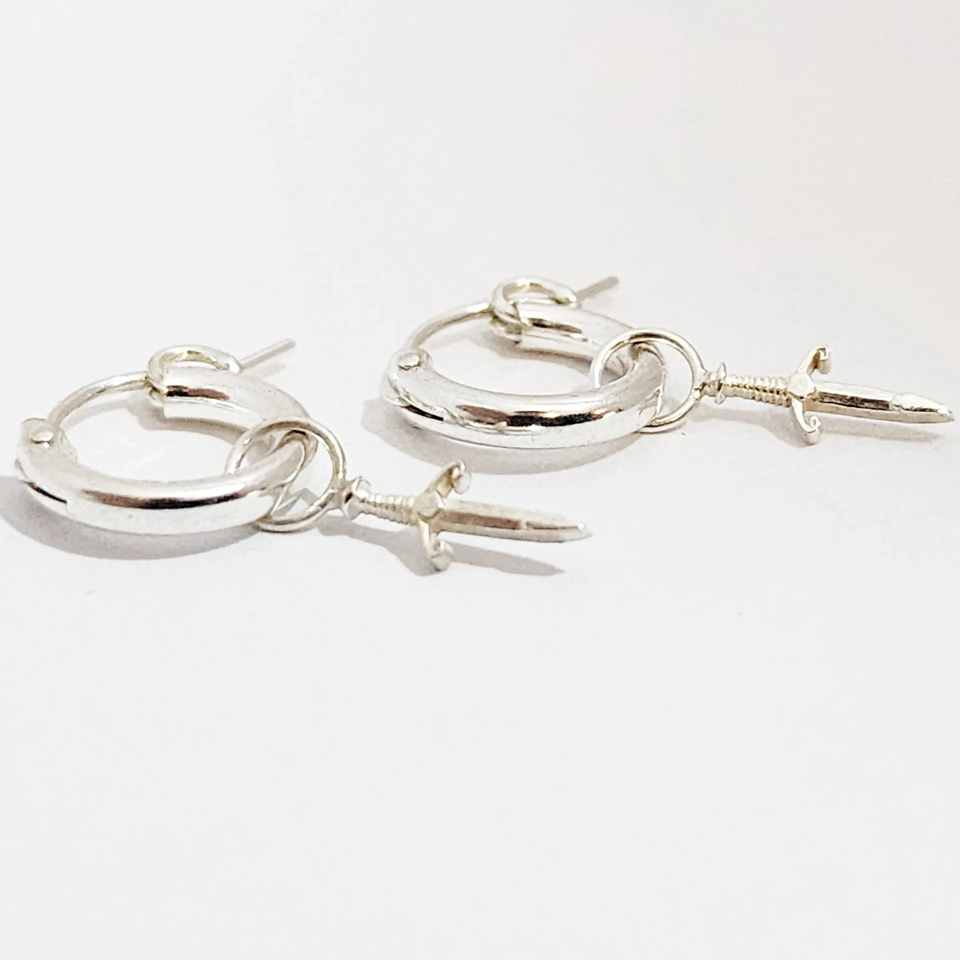 Mini Dagger Charm Hoop Earrings in sterling Silver