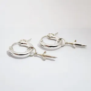 Mini Dagger Charm Hoop Earrings in sterling Silver