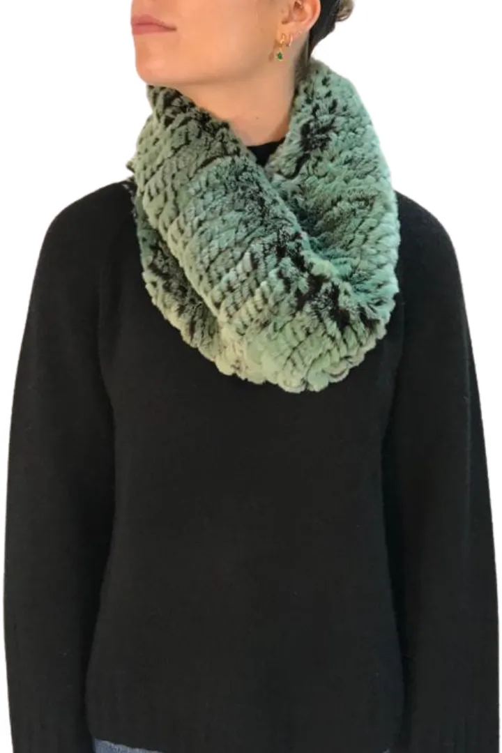 Mint Green Snowtop Knitted Real Rex Rabbit Fur Single Snood Scarf