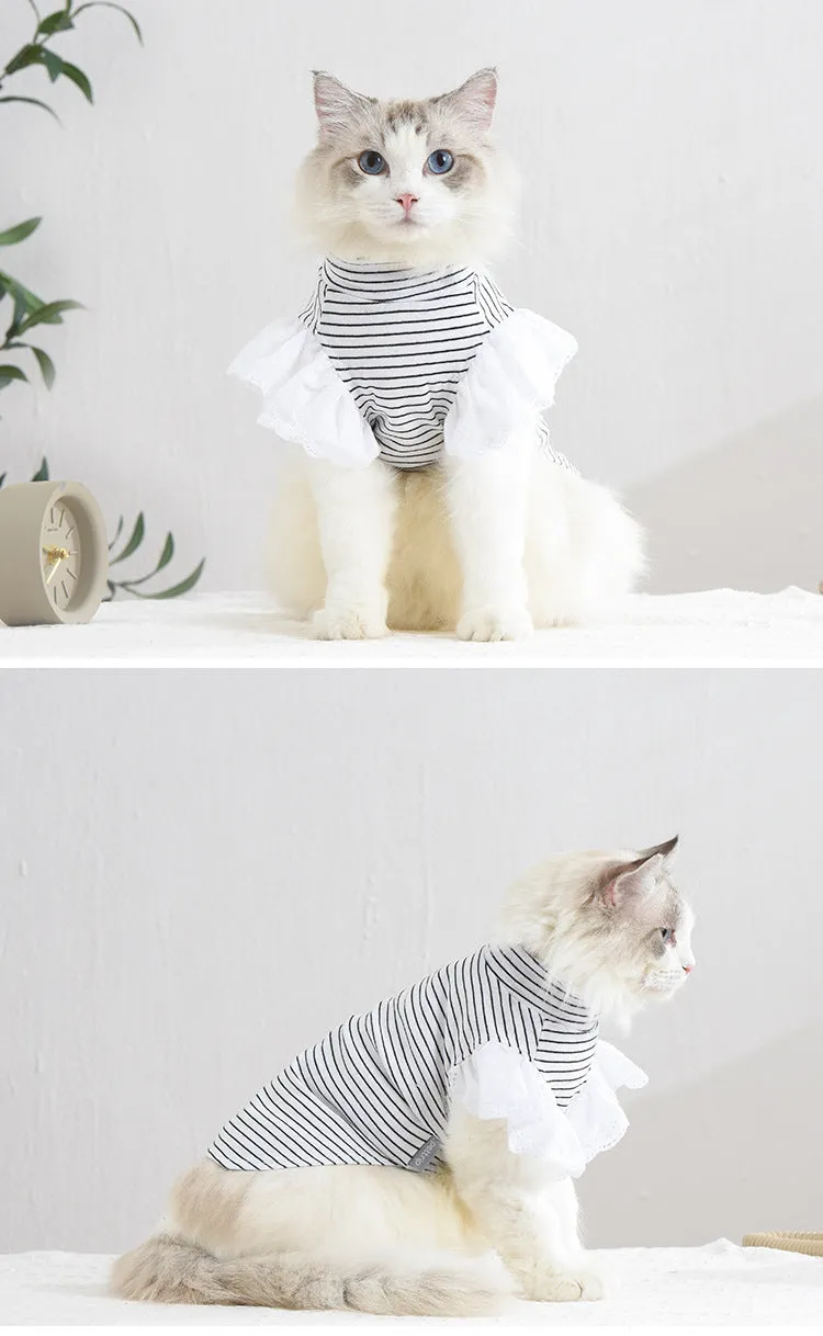 Pet Clothes Striped Lace Sleeve Cat Clothing