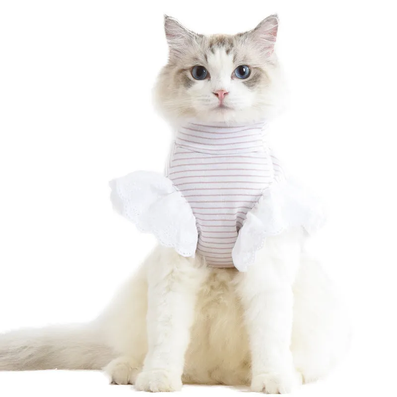 Pet Clothes Striped Lace Sleeve Cat Clothing