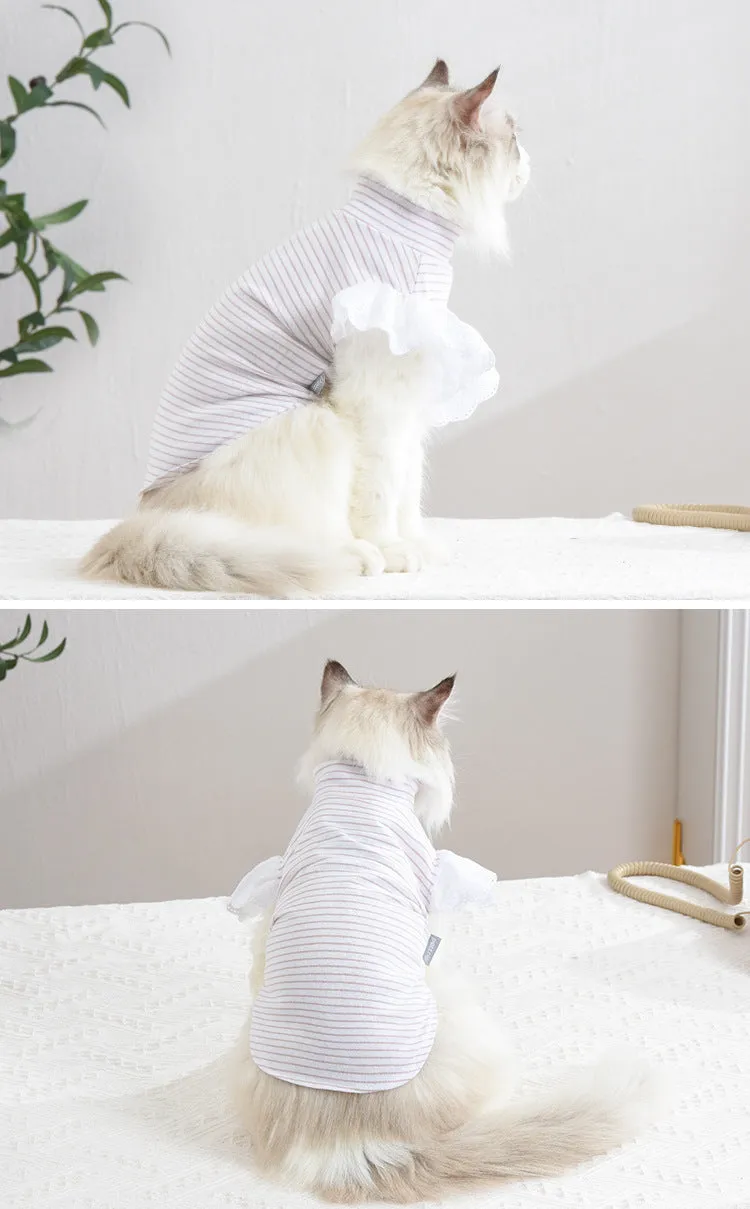 Pet Clothes Striped Lace Sleeve Cat Clothing