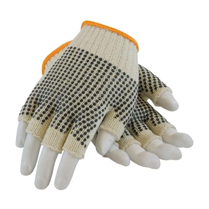 PIP 37-C119PDD Half-Finger Seamless Knit Cotton/Polyester Glove with Double-Sided PVC Dot Grip, Natural, 1 Dozen