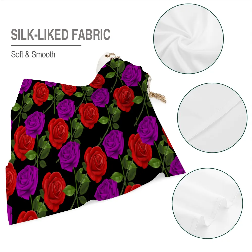 Red Rose Purp Soft Silk-liked Scarf 36" x 36" Thin Satin Shawl