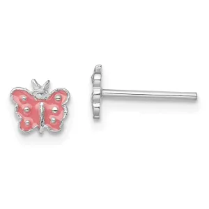 Rhodium-plated Sterling Silver Child's Enameled Butterfly Earrings