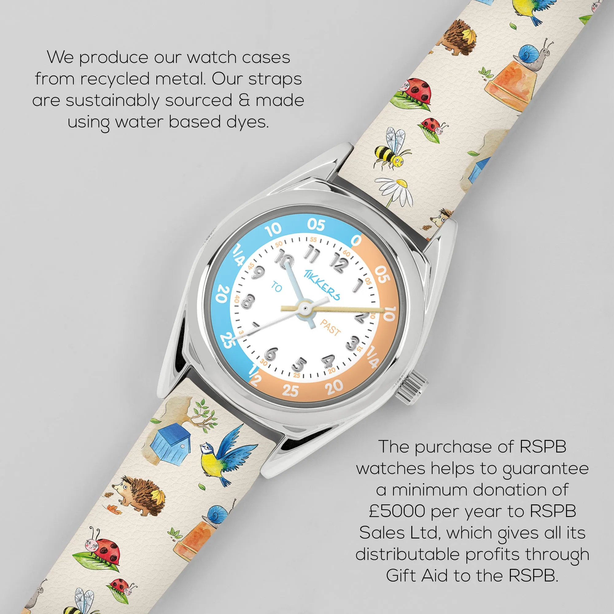 RSPB x Tikkers Wild Things Printed Strap Kids Time Teacher Watch