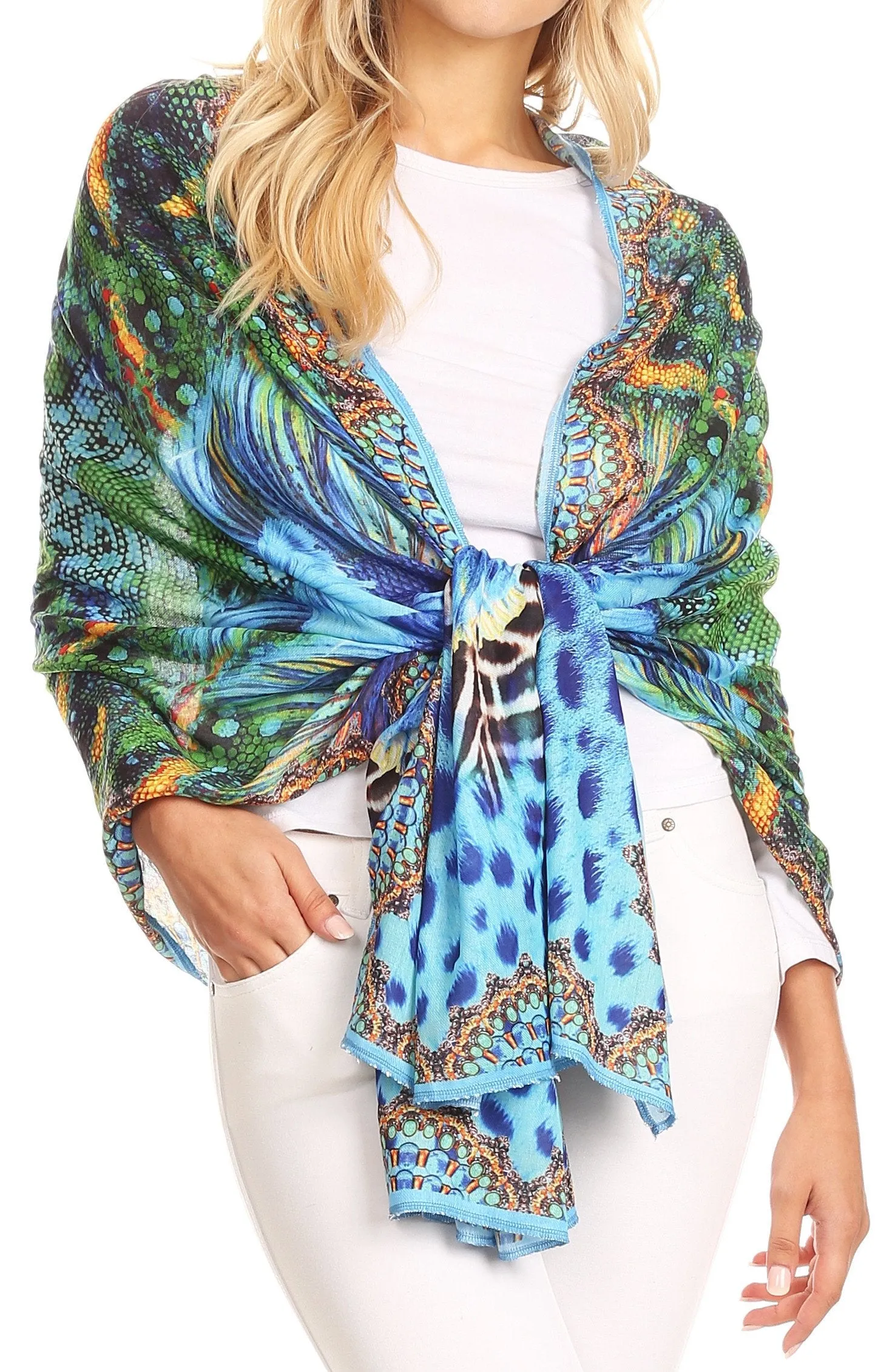 Sakkas Tuma Colorful Printed Lightweight Gauzy Scarf Shawl