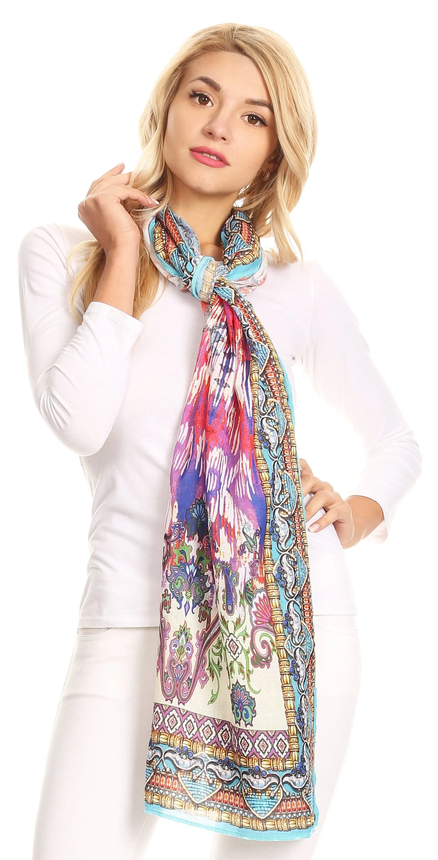 Sakkas Tuma Colorful Printed Lightweight Gauzy Scarf Shawl