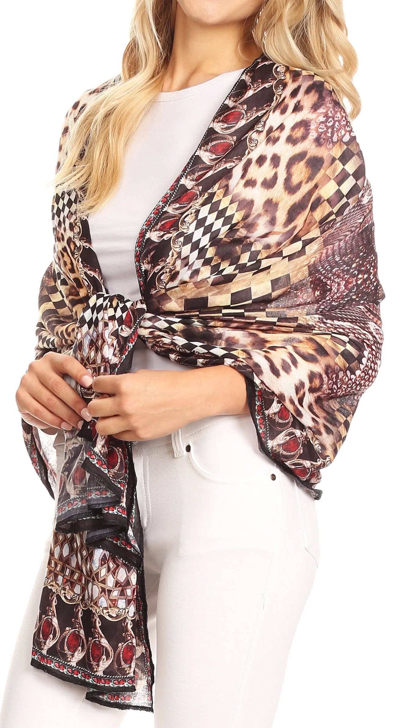 Sakkas Tuma Colorful Printed Lightweight Gauzy Scarf Shawl