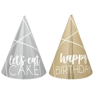 Silver & Gold Foil Mini Party Cone Hats 10cm 12pk