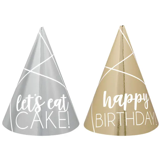 Silver & Gold Foil Mini Party Cone Hats 10cm 12pk