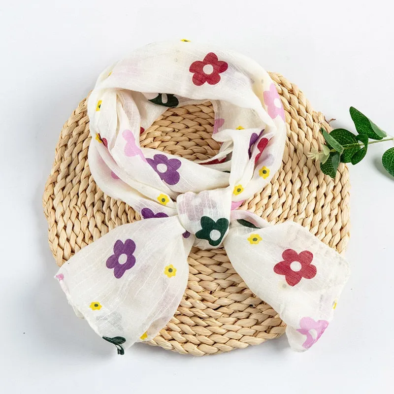 Spring Summer Baby Scarf Cotton Boys Girls Cute Flower Star Linen Scarf Kids Foulard Scarves Children's Shawl Bufandas