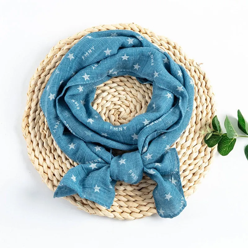 Spring Summer Baby Scarf Cotton Boys Girls Cute Flower Star Linen Scarf Kids Foulard Scarves Children's Shawl Bufandas