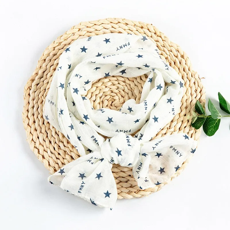 Spring Summer Baby Scarf Cotton Boys Girls Cute Flower Star Linen Scarf Kids Foulard Scarves Children's Shawl Bufandas