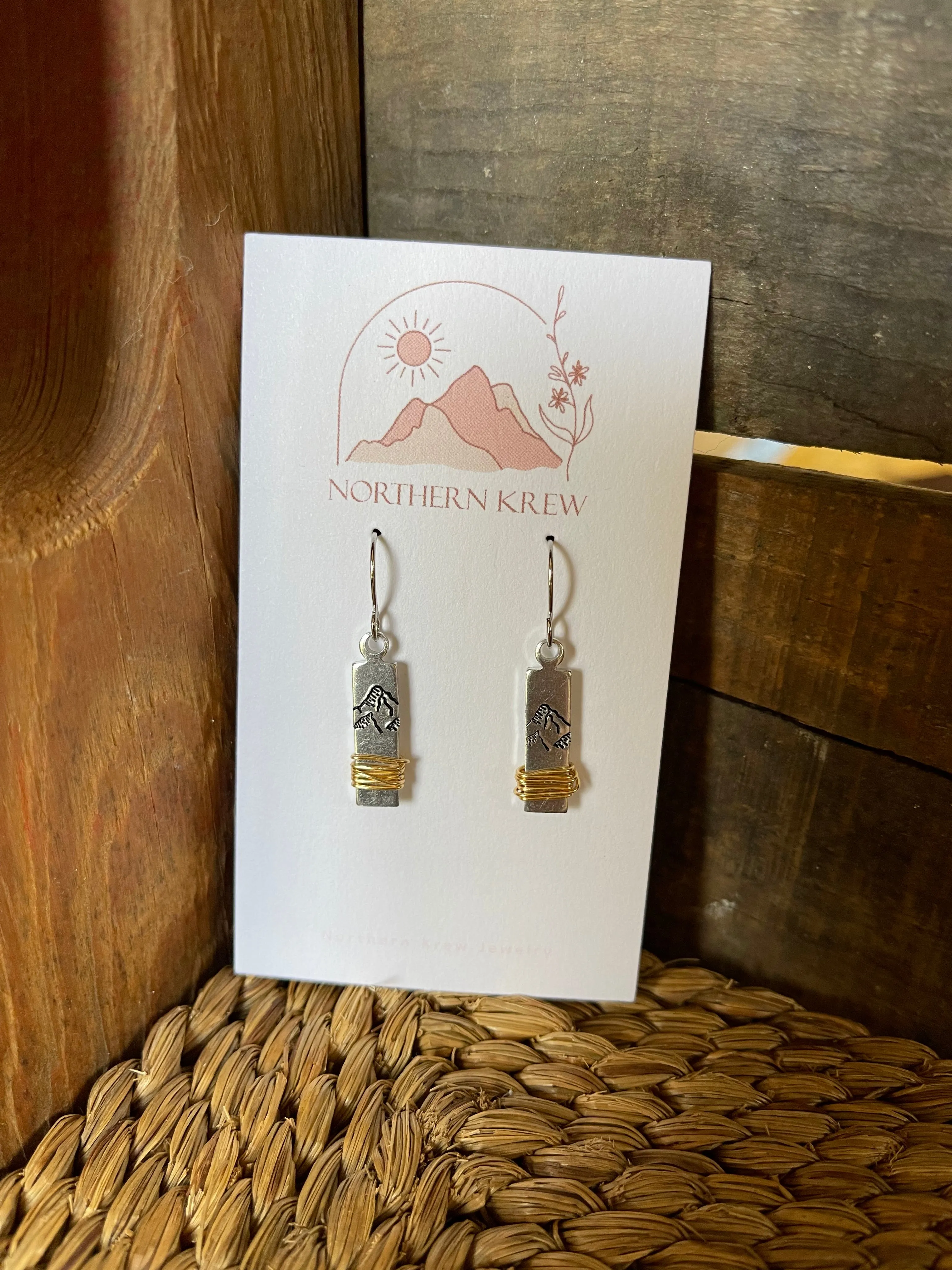 Stamped Rectangle Mountain Wired Earrings