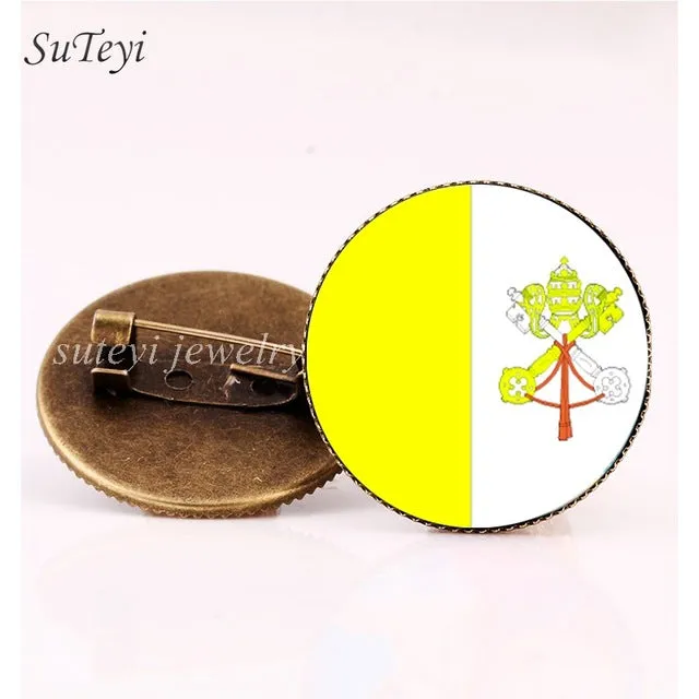 SUTEYI France/Vatican Flag Handmade Brooch Finland/Netherlands/Czech Republic Badges Picture Glass Pins Brooches Women Jewelry