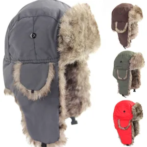 Unisex Winter Keep Warm Earflap Men Women Russian Ski Hat Fur Bomber Ear Earflap Winter Hat Fur Cap Faux Headwear Bonnet